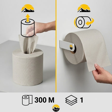 6x pudserulle 300M 1-lags grå (genbrug) pudsepapir dispenser-egnet - absorberer fremragende