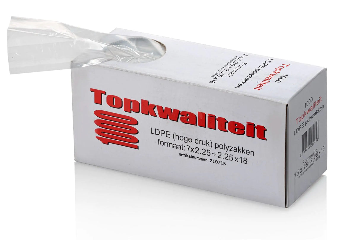 1000x LDPE Poly-poser - Opbevaringsposer af høj kvalitet 7+2x2x25x18cm, gennemsigtige, stærke, fødevaresikker, ideelle til fryser, catering og detailhandel