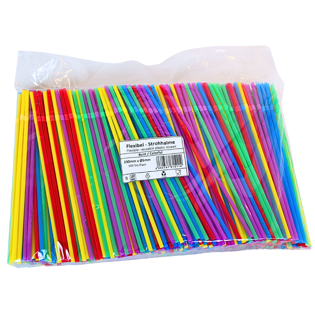 500x Plastiksugerør - genanvendeligt sugerør - bøjet kant 5x230mm - genanvendeligt (europæisk standard EN12875-1 certificeret)