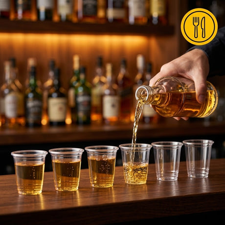 Shotglas plast 20cc PET – 1200 stk. | Snapseglas engangs med fyldestreg 2cl kraftige transparent