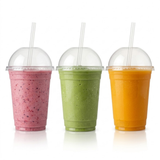 Smoothiebægre 200ml PET – 100 stk. | Inkl. kuppellåg med sugerørshul | SUP-afgift inkluderet