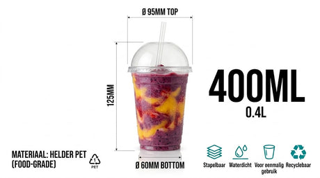 100x smoothiebægre med låg 400ml transparent plast