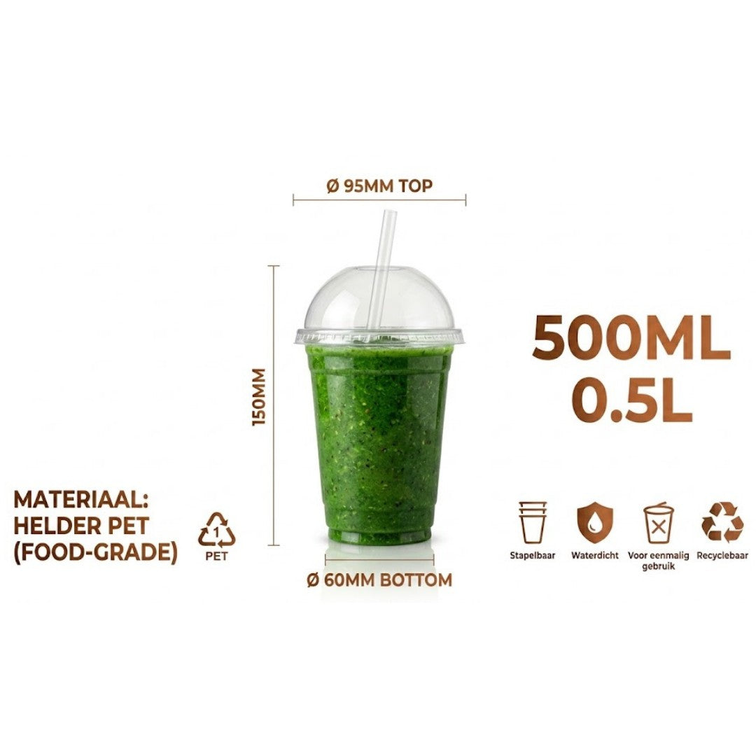 100x smoothiebægre med låg 500ml transparent plast