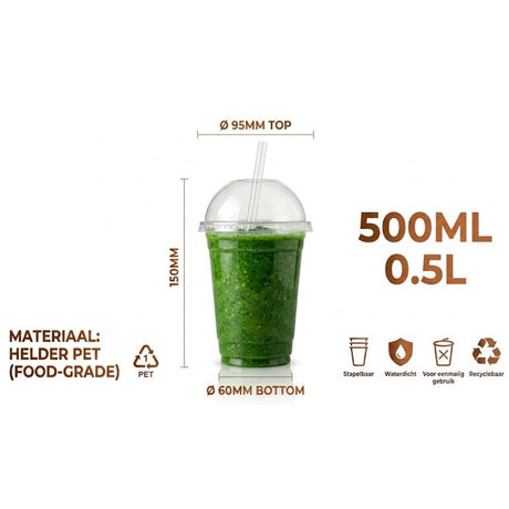 100x smoothiebægre med låg 500ml transparent plast