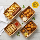 Kraft snackbakker A20 fedttætte med skillevæg – 210x115x48mm kraftpapir pommes frites-bakke | 50/100/500 stk.