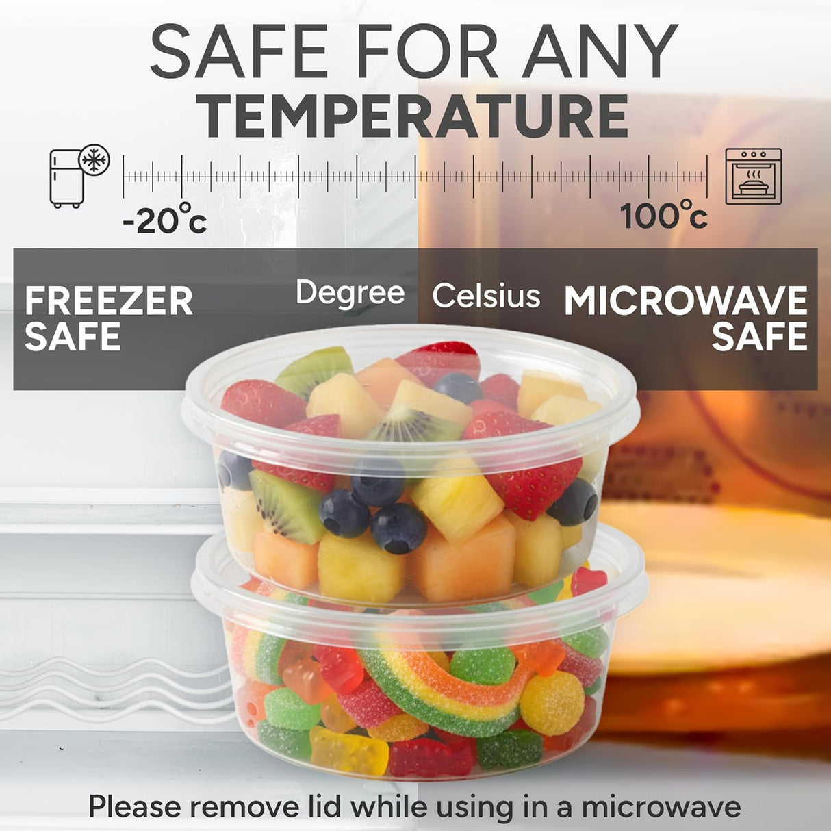 Microwave containers with lids Transparent 250ML ROUND - 100 pieces