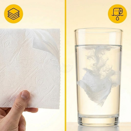 Toiletpapir 4-lags (cellulose) blødt wc-papir med luksuriøst look og høj absorptionsevne. 150 ark pr. rulle